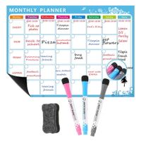 Erasable Month and Week Planner Magnetic Board Dry Erase Whiteboard Refrigerator Sticker Message Board Soft Whiteboard Set, White and Blue