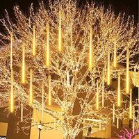 8 Tubes 50cm  288LED Solar Powered  Waterproof Snow Falling Lights Meteor Shower Lights Christmas Outdoor Home Patio Wedding Decorations Warm White
