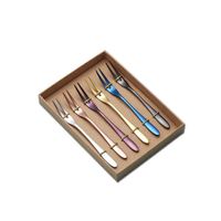 304 Fruit Forks Appetizer Dessert Forks Salad Forks Beautiful Colorful Stainless-Steel Forks Pickle Fork for Party, Banquet, Cocktail, Dessert -6Pack