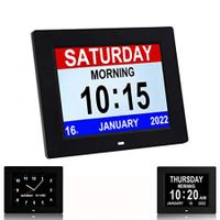 EXTRA Large 3-interface Display 8-inch  Digital Day Clock with 8 Alarms, Non-Abbreviated Day & Month,  Vision Impaired Clock for Elderly Seniors(white)