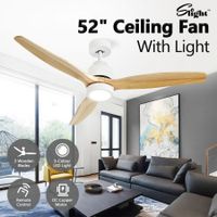 Wood Ceiling Fan Light Cooling With Remote Control LED Quiet Bedroom Living Room Modern 3 Blades 5 Speed Reverse Motor 3 Timers 52 Inch Nature Colour