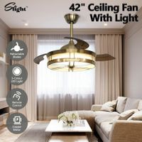 Ceiling Fan Light Cooling With Remote Control LED Retractable Quiet Modern Bedroom Living Room 3 Blades 3 Speed 4 Timers 42 Inch Dark Coffee