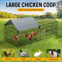 Chicken Coop Run Rabbit Hutch Cat Dog Enclosure Crate Pet Cage Playpen Chook Pen Puppy Ferret Bunny House Kennel Roof Cover Metal L Size
