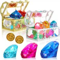 24Pcs Diving Gem Pool Toys,  Swimming Diving Toys with 2 Treasure Pirate Boxes, Colorful Diamonds Set, for Birthday, Swimming Party, Wedding Decoration