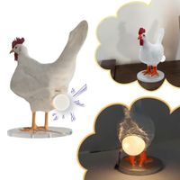 3D Chicken Statues Egg Lamp, Chicken Egg Night Light Table Lamp, Resin ,  Chicken Egg Look  LED Lamp, White