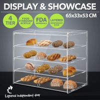 Cupcake Display Cabinet Acrylic Cake Bakery Shelf Unit Case 4 Tier Stand Model Donut Pastry Toy Showcase 5mm Thick Transparent