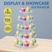 Acrylic Cupcake Stand 5 Tier Display Shelf Tower Unit Bakery Cake Donut Model Pastry Holder Round Clear for Wedding Party
