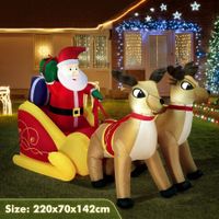 Christmas Santa Claus Sleigh Reindeer Decor Inflatable Decoration Xmas Light Holiday Ornament Blow Up Outdoor Built In LED 220cm