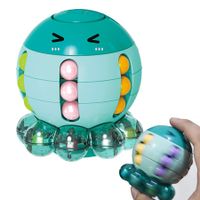 Octopus Rotating Magic Bean Cube Spinner Fidget Toy 2 in 1 Funny Beads Puzzle Educational Toys Desk Toys (Green)