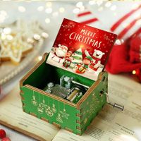 Wooden Hand Crank Music Box Merry Christmas Music Box to Christmas Birthday Gift