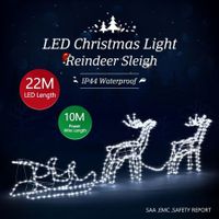 New 3D Reindeer Sleigh Motif Christmas Lights 22M LED Rope Xmas Decoration Outdoor Home Display