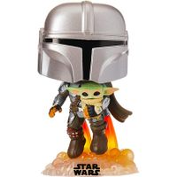 Star Wars: The Mandalorian - Mandalorian Flying with The Child Gray