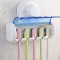 Toothbrush Holder with Magic Annularity Suction Cup Wall Mounted 5 Toothbrush Storage Set