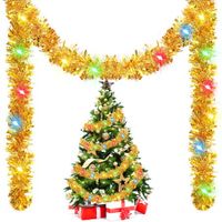 5M Christmas Tinsel Garland Metallic  with 50 LED Lights Hanging Foil Tinsel Garland for Christmas Tree Wedding Party Supplies Col.Red