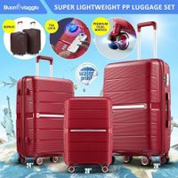 Carry On Luggage Set 3 PCS PP Rolling Travel Suitcase Hard Lightweight Double Zipper Spinner Wheels Aluminium Trolley TSA Lock Red