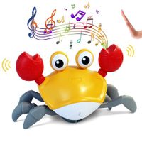 Crawling Crab Kids Toy with Music and LED Lights Automatic Obstacle Avoidance Interactive Learning (Yellow)