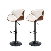 Levede 1x Kitchen Bar Stools Gas Lift Wooden Beech Stool Metal White Barstools