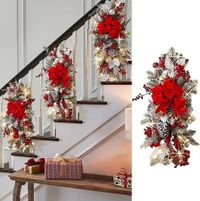 The Cordless Prelit Stairway Swag Trim,Christmas Swag Wreaths for Front Door Holiday Wall Window Hanging Ornaments for Indoor Outdoor Home Xmas Decor (Red,1Pcs)