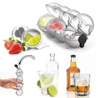 Ice Mold 4-Cavity Whiskey Cocktail Tray Reusable Round Ice Cube Ball Mould with Lid for Home Bar