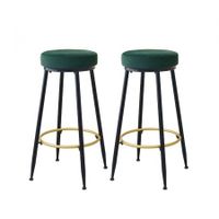 Levede Upholstered Swivel Bar Stools Backless Velvet Kitchen Counter Chairs x2
