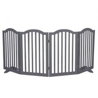 PaWz Wooden Pet Gate Dog Fence Safety Stair Barrier Security Door 4 Panels Grey