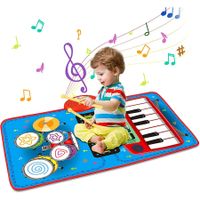 2 in 1 Baby Musical, Piano Keyboard and Drum for Toddlers, Early Education, Portable Tactile Musical Play Mat