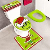 Christmas Bathroom Sets - Grinchs Decor Toilet Seat Cover and Rug Set of 4 for Indoor Home