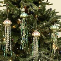4Pack Jellyfish Christmas Tree Ornaments Jewels and Pearls Coastal Christmas Tree Decorations