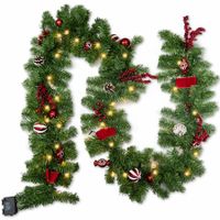 2.7m Christmas Artificial Garland with 50 LED Light Pinecone Wreath Flocked with Mixed Decorations Door Christmas Party
