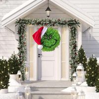 Christmas Wreath Ornament,Grin_ch Wall Decor,Grin_ch Front Door Christmas Wreath Party Decorations
