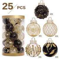 25 Pcs 6 cm Christmas Ball Ornaments Tree Pendants Shatterproof Stuffed Decoration for Xmas Wedding Party (Black & Gold)