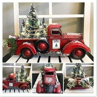 Red Farm Truck Christmas Centerpiece Christmas Red Truck Decor Farmhouse Vintage Red Pickup Truck with Christmas Trees for Home Kitchen Table Centerpieces Decorations Home Decor
