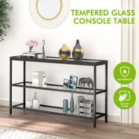 Black Console Sofa Table Hallway Entrance Entryway Display Stand Living Room Furniture Plant Shelf Tempered Glass Top 3 Tiers