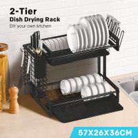 Dish Drying Rack Drainer 2 Tier Cutlery Utensil Holder Kitchen Organizer Plate Storage Shelf For Cup Chopping Board With Drainboard