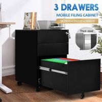 3 Drawers Filing Cabinet Handleless Storage Bedside Table Organizer Rolling Nightstand Home Office Black