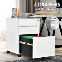 Filing Cabinet Handleless Storage 3 Drawers Cupboard Organizer Bedside Table Wheels White Home Office
