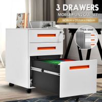 Filing Cabinet 3 Drawers Cupboard Storage Shelves Organizer Bedside Table Wheels J Pull Orange White Office Home