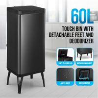 60L Touch Recycling Bin Rubbish Trash Dustbin Kitchen Food Waste Garbage Bedroom Can Steel ABS Black