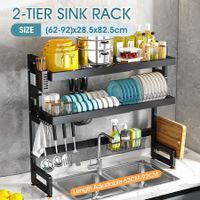Dish Drying Rack 2 Tier Over Sink Plate Drainer Kitchen Storage Organizer Shelf Cutlery Utensil Chopping Board Holder