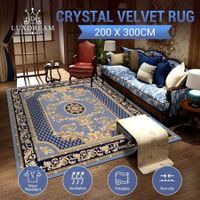 Large Area Floor Rug Mat Non Slip Soft Velvet Carpet Living Room Bedroom European Blue Printing