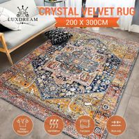 Large Carpet Area Rug Flooring Mat Living Room Bedroom Washable Non Slip Retro Rectangle Orange Print Velvet