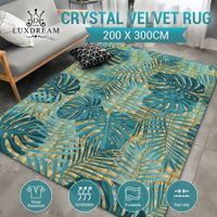 Living Room Carpet Green Area Rug Bedroom Large Floor Mat Nursery Washable Non Slip Rectangle Leaf Print Velvet