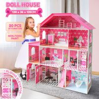 Doll Houses Dollhouse Furniture Cottage Pretend Play Dreamhouse Playset with Elevator Lift for Kids Girls 4 Storeys Pink