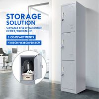 Steel Locker Storage Cabinet 3 Doors Filing Cupboard Metal Organiser Gym School Home Office Stationery Grey