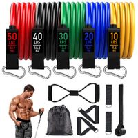 Resistance Band Set Exercise Bands with Door Anchor, Handles, Legs Ankle Straps for Muscle Training, Physical Therapy, Shape Body