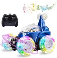 Remote Control Car RC Stunt Car Invincible 360°Rolling Twister with Colorful Lights & Music Switch Boys and Girls (Blue)
