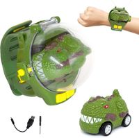 Dinosaur Mini Watch Remote Control Car Toy 2.4 GHz Wrist Hobby with USB Charging Toys Gift (Green)