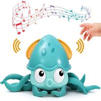 Electric Crawling Octopus Toy with Music LED Light Up Automatically Avoid Obstacles USB Charge for Babies (Green)