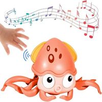 Electric Crawling Octopus Toy with Music LED Light Up Automatically Avoid Obstacles USB Charge for Babies (Orange)
