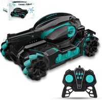 RC Tank Car 12Kmh for All Terrains Launch Water Bomb 2.4 Ghz Car with 180°Shooting 360°Rotating Road 4WD Age 6-8 （Black-Green)